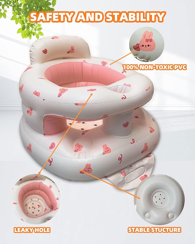 AGITVPS Upgrade Inflatable Baby Seat with Tray for Babies 3-36 Months, Built in Air Pump Bumbo Seat with Tray, Baby Chair Sit Me up Floor Seat for Baby, Learning to Sit&Feeding (Surround-Love Bunny)