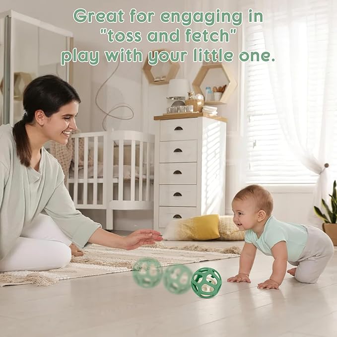 MCGMITT Baby Montessori Sensory Toys for 0-6 6-12 Months, Easy Grasp Silicone Baby Teether Teething Rattle Toy, BPA-Free Infant Teether Ball Chew Rattle Toys, Removable Inner Ball, Soft Hollow Design