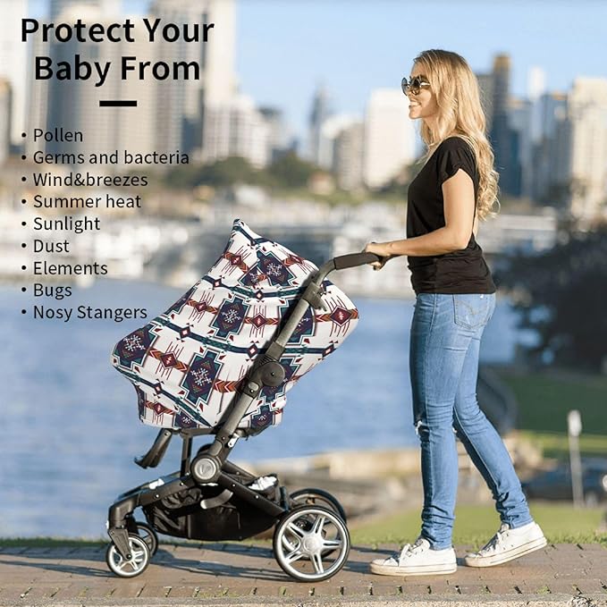 Western Aztec Southwest Navajo Baby Stuff Car Seat Cover for Baby Carseat Covers for Girl Boy Stretchy Soft Breathable Breastfeeding Infant Car Seat Canopy Carrier Cover