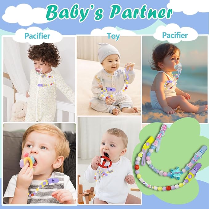 Pacifier Clip Holder Baby Girls and Boys,Neutral Binky Clips with One-piece Design for Baby Shower -2 Packs