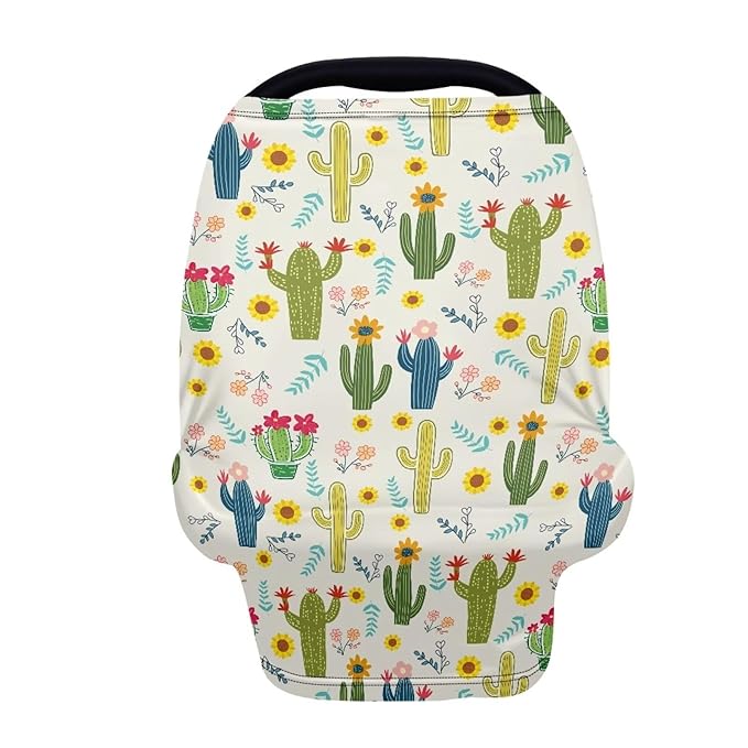 AFPANQZ Green Cactus Flower Baby Car Seat Covers for Girls Multifunctional Infant Car Seat Canopy Nursing Breastfeeding Scarf Shield Soft Breathable Stretchy 360 Coverage for Babies