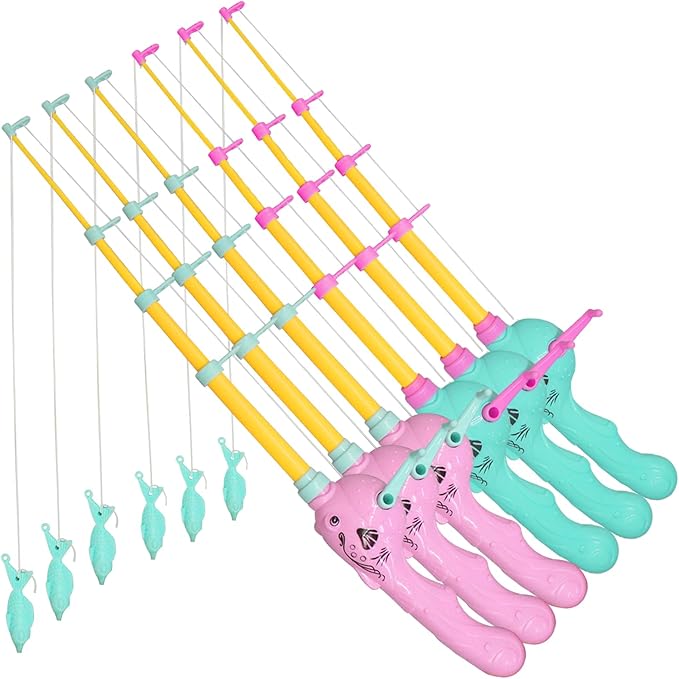 Magnetic Fishing Toy Pole 6 Pack for Replacement | No Fishes are Included,Bathtime Carnival Toddler Education Fake Fishing Pole,Fishing Pole Pool Toy (3 Green + 3 Pink)