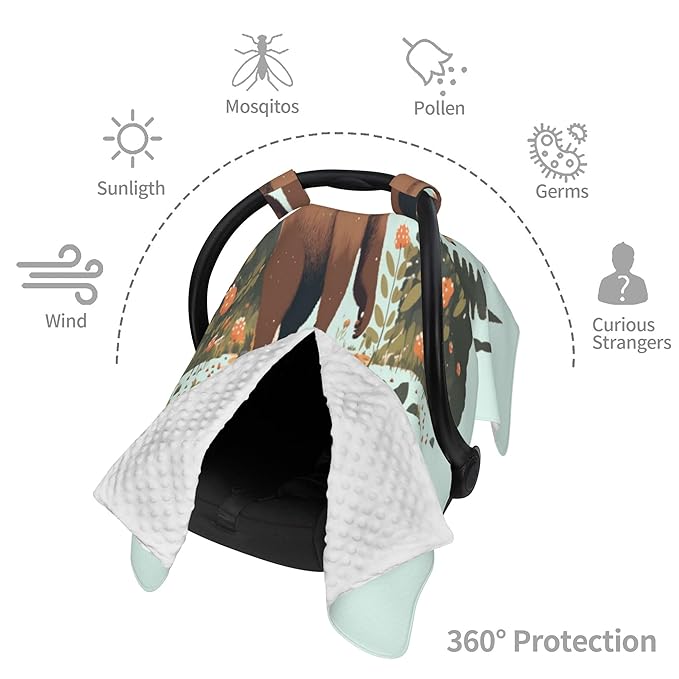 Personalized Winter Carseat Cover for Baby Custom Name Car Seat Canopy for Newborn Baby Boys Girls 2 in 1 Mom Nursing Breastfeeding Covers Bear Minky Baby Carrier Stroller Covers
