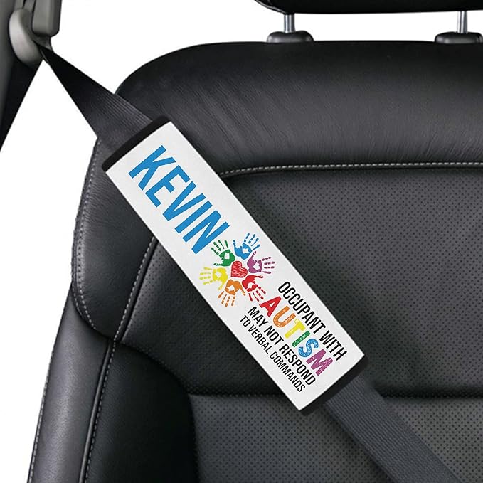 AprilLove Occupant with Autism Seat Belt Awareness Cover for Kid Family Special Need Autistic Medical Alert Car Cushion Support Gift Personalized Name, 7'' x 10''