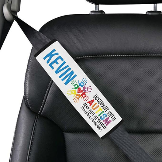 AprilLove Occupant with Autism Seat Belt Awareness Cover for Kid Family Special Need Autistic Medical Alert Car Cushion Support Gift Personalized Name, 7'' x 10''