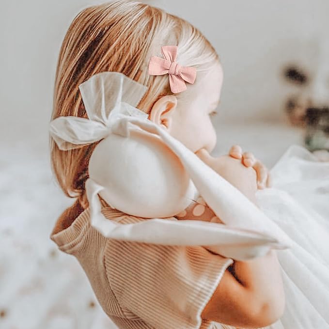 Niceye Baby Hair Clips - 24 Pcs Fully Lined Hair Bow Clips for Fine Hair Cotton Tiny Hair Barrettes for Infants, Toddlers, and Little Girls