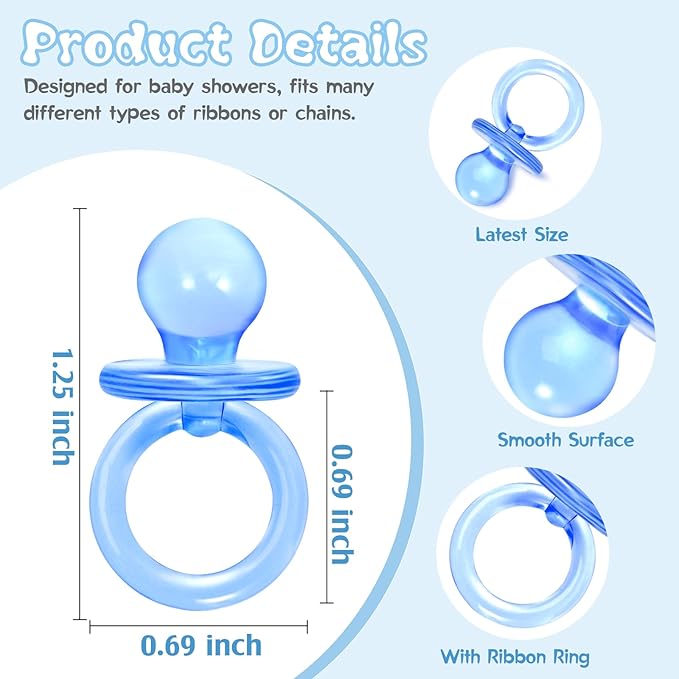 50 Pcs Mini Pacifiers Baby Shower Games Boy, 1.25 Inch Cute Baby Shower Pacifiers, Bulk Acrylic Pacifier for Party Table Scatter, Pacifier Hunt Game, Gender Reveal Decoration Party Favors(Blue)