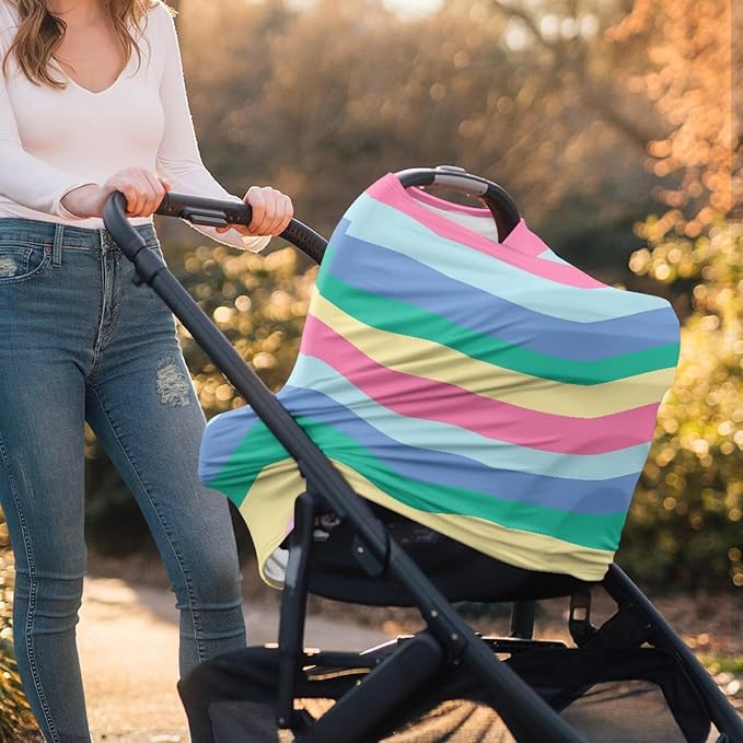 Rainbow Print Babies Carseat Cover,Soft Nursing Cover Full Privacy Protector,Easter Theme High Chair Cover Shopping Cart