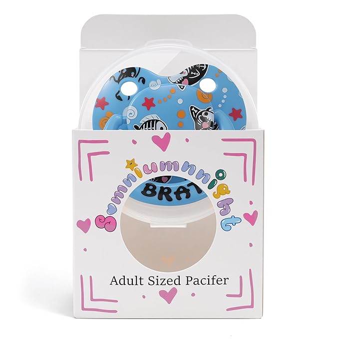Adult Sized Soft Silicone Pacifier: Large Shield Cute Paci Shark Design - Butterfly Shaped Binky for Anxiety Blue