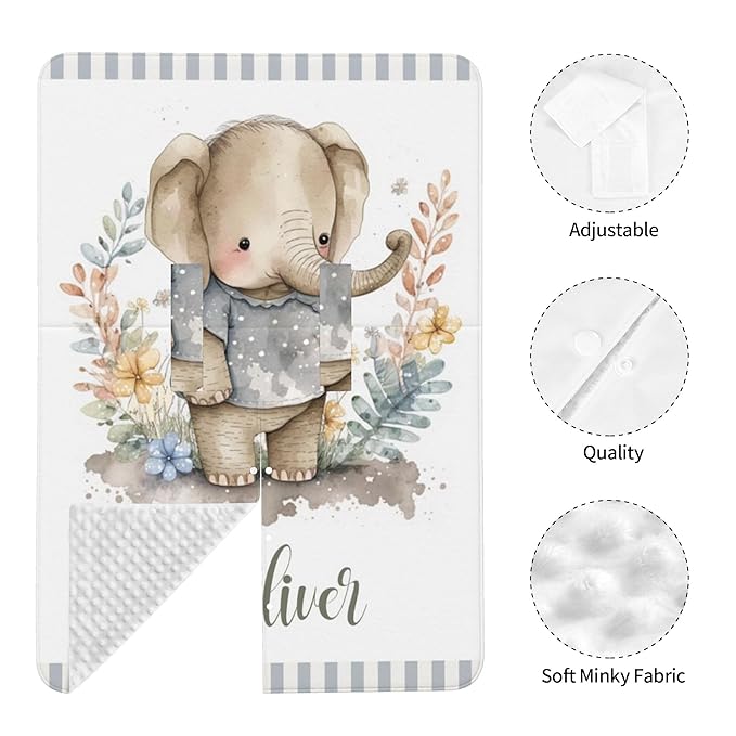 Personalized Winter Carseat Cover for Baby Custom Name Car Seat Canopy for Newborn Baby Boys Girls 2 in 1 Mom Nursing Breastfeeding Covers Elephant Minky Baby Carrier Stroller Covers