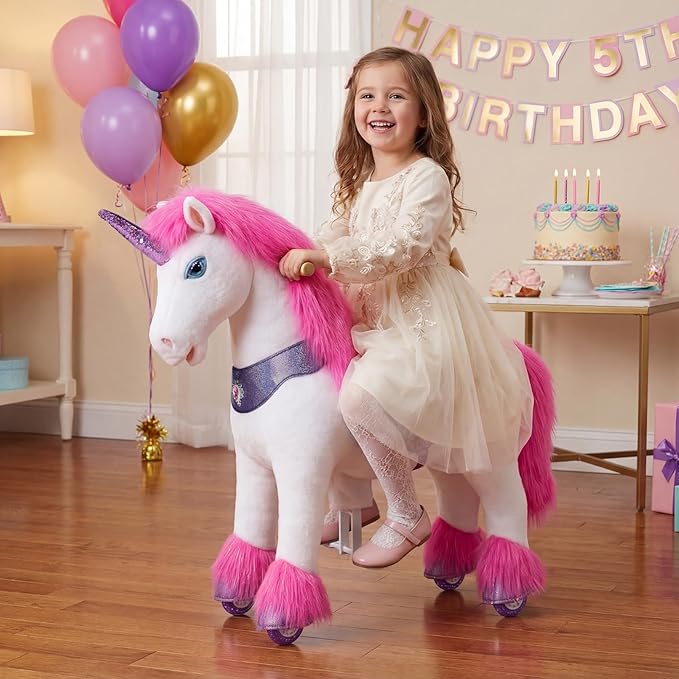 PonyCycle Ride on Unicorn Riding Unicorn Large Pony Toys Advanced Model Y Plush Animal (41.3" Height/Size 5 for Kids Ages 7+) Indoor Outdoor Riding Horse, Birthday Gift for Big Kids Y552
