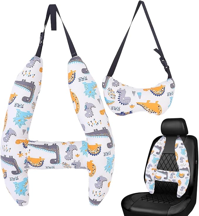 Generic Kids Car Seat Head Support H Shape Kids Neck Pillow - Kid Car Sleeping Head Support, 28x22in Car Travel Pillow with Headrest for Kids and Adults for Head, Neck, Arm Supports, Dinosaur