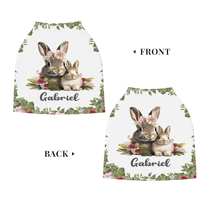 Personalized Car Seat Covers for Babies with Name – Multi-use Breastfeeding Cover Custom Rabbit Carseat Canopy Cover, Infant Stroller Covers for Boys and Girls