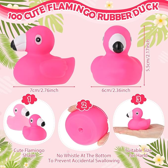 Jerify 48 Pcs Flamingo Rubber Duck Bulk Rose Pink Light Pink Flamingo Bath Toys Floating Ducks Summer Beach Rubber Ducks for Baby Shower Duck Party Favors Decor Prize with Storage Bag