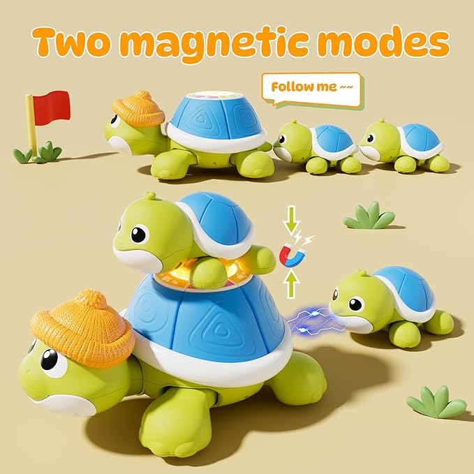 BLF FUN Baby Toys 6-12 Months, Musical Turtle Crawling Toys with Mama and Babies, Baby Learning Toys with Light & Music, Christmas Birthday Gifts for Boys Girls 6,7,8,9-12 Months