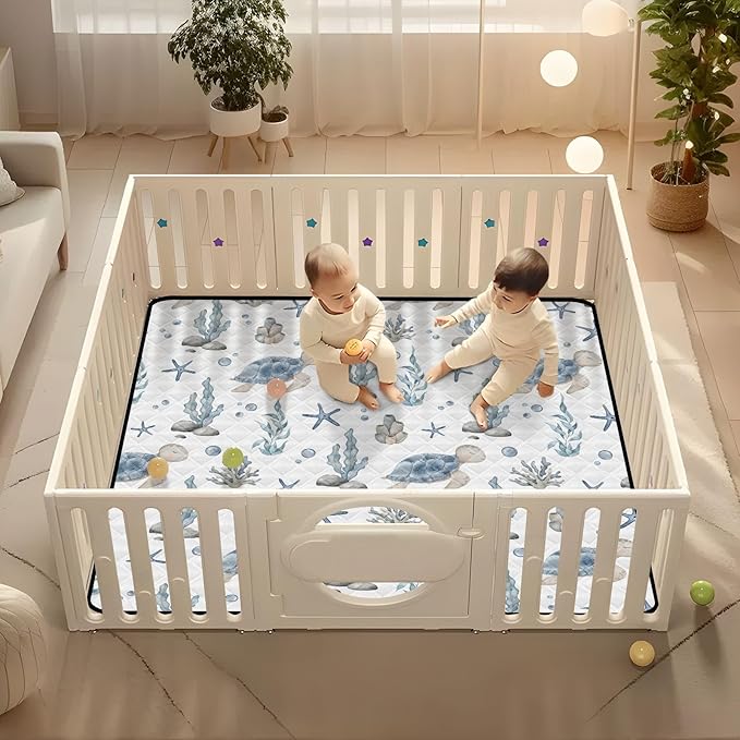 Baby Play Mat Sea Turtle Seashell Starfish 50" X 50" Play Gym Crawling Mat Soft Non-Slip Portable Picnic Floor Mat for Infant, Babies, Toddler, Kids