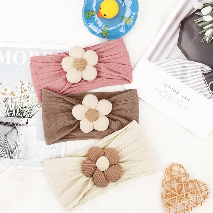 AQOKKA Baby Flower Headbands Nylon Baby Girl Headbands Soft Handmade Hairbands Toddler Hair Accessories for Girls