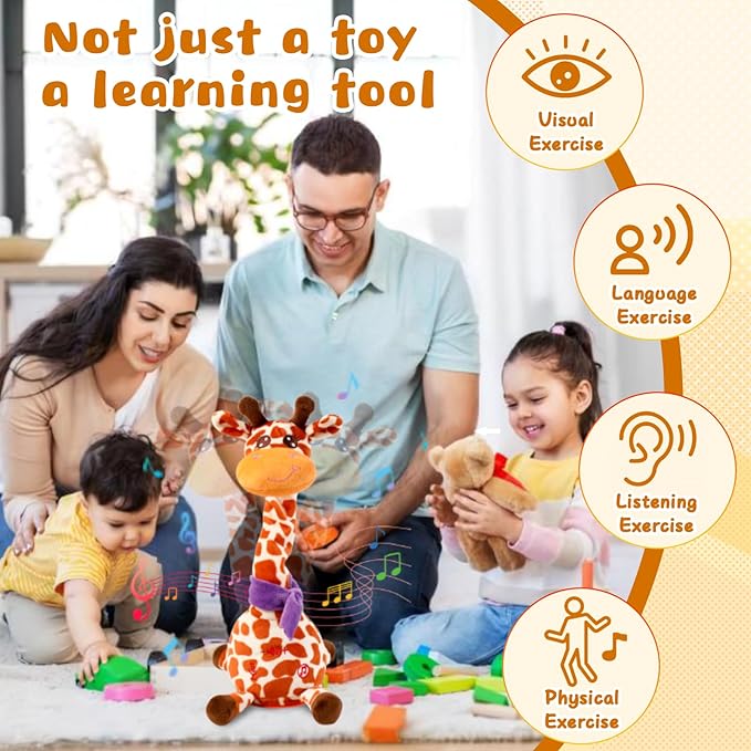 Dancing Talking Giraffe Plush Toy, Funny Singing Recording & Repeating Musical Giraffe, Unique Valentine's Day Gift for Girlfriend Boyfriend, Interactive Fun for Baby Toddlers Kids(Spot)