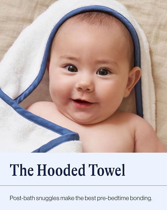 Lalo The Hooded Towel - 100% Organic Cotton, Soft on Sensitive Skin, Cozy & Absorbent, Machine Washable Baby Hooded Bath Towel - Blueberry