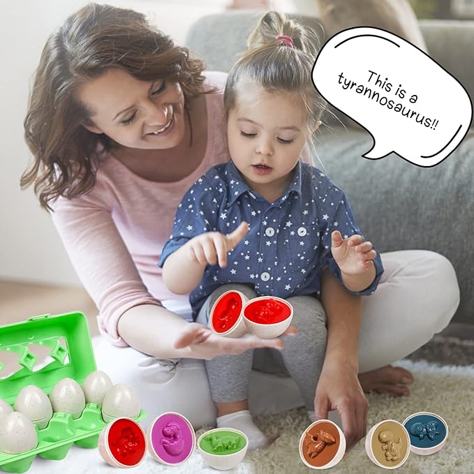 Dinosaurs Eggs,Egg Toys for Toddlers,Montessori Geometric Egg Puzzle Toy Early Educational Learning Color Sorting & Shape Matching Easter Basket Stuffers Gifts for Boys Girls