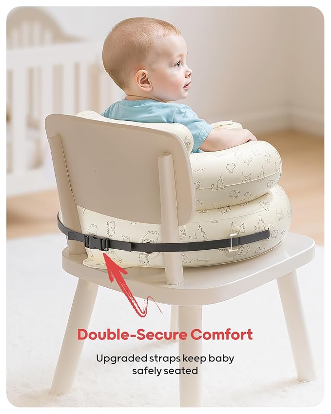 QPAU Inflatable Baby Seat with Safety Harness for Babies 3 Months & Up, Baby Floor Seats for Active Play, Blow Up Baby Chair with Built in Air Pump (Dinosaur)