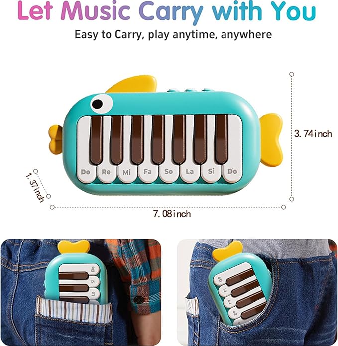 Baby Musical Piano Toys for Toddler 3 4 5, Busy Board with Music & Light, Birthday Toy for Infant Toddler 3 Years and Older Boy Girl Gifts (Green-Fish)