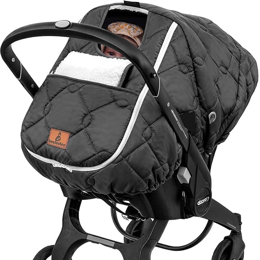 Winter Carseat Cover for Baby,Waterproof Baby Car Seat Cover Compatible with Doona Car Seat and Stroller，Winter Infant Carseat Canopy, Keeps Babies Warm and Cozy (Black)
