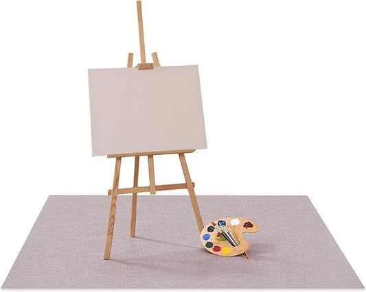Drydiet 55x55 Inch Extra Large Craft & Painting Floor Mat - Waterproof Non-Slip PVC Art Rug, Floor Protector for Easel Painting Pottery Messy Projects, Washable Roll-up Spill Mat(Light Brown, Plain)
