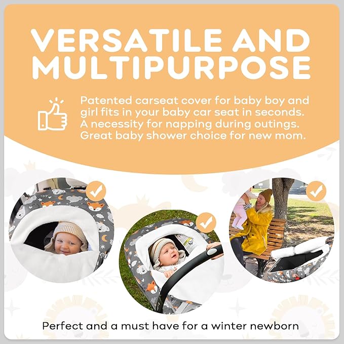 Yoofoss Baby Car Seat Cover Winter Carseat Canopies Cover to Protect Baby from Cold Wind, Super Warm Plush Fleece Baby Carrier Cover for Infant Boys Girls (Fox)