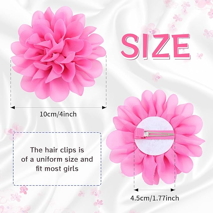 Cinaci 25 Pack Solid Big 4" Chiffon Flower Alligator Hair Clips Barrettes Hairpins Accessories for Baby Girls Infants Toddlers Kids Teens Women