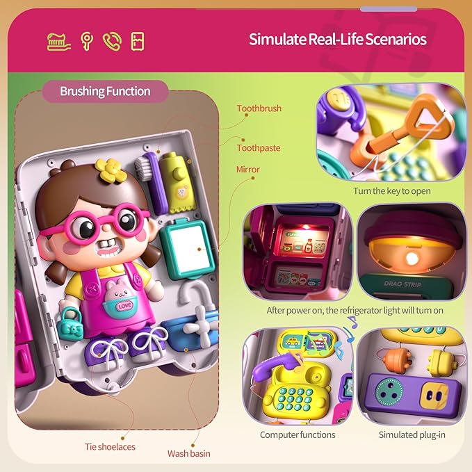 54-in-1 English & Spanish Musical Busy Board Montessori Toys, Early Educational Montessori Toy for 1 2 Year Old Girl, Bilingual Learning Toy Gifts for 1+ Year Old Girl