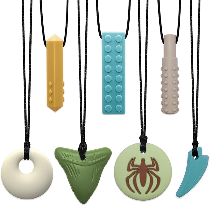 Chew Necklaces for Sensory Kids, 7 Pack Chewy Necklace Sensory Toys for Kids with Autism, ADHD, SPD, Chewing, Biting, Silicone Oral Chew Toy Teething Necklace for Adults Reduce Anxiety Fidget