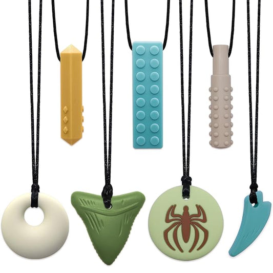 Chew Necklaces for Sensory Kids, 7 Pack Chewy Necklace Sensory Toys for Kids with Autism, ADHD, SPD, Chewing, Biting, Silicone Oral Chew Toy Teething Necklace for Adults Reduce Anxiety Fidget