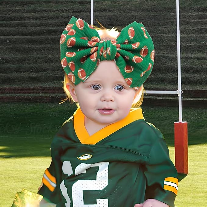 YanJie 7'' Football Baby Clothes Girl Headbands Hair Bows Super Bowl Hair Accessories for Newborn Infant Babies Baby Girl Football Outfit