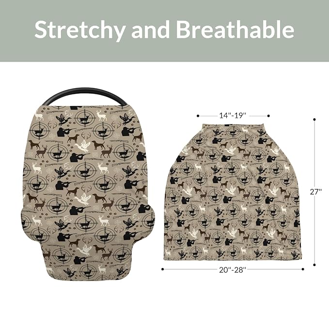 Brown Hunting Deer Hunting Duck Baby Car Seat Covers Dog Hunter Stretchy 5-in-1 Cover Hunting Animals Lover Gift Adjustable Infant Carseat Canopy Cover Elk Duck Hunter Breathable Nursing Cover-Up