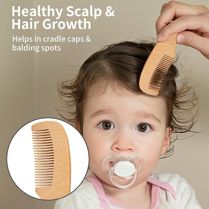 Personalized Wooden Hair Brush Set with Soft Goat Bristles - Toddler Cradle Cap Brush and Newborn Baby Registry Gift