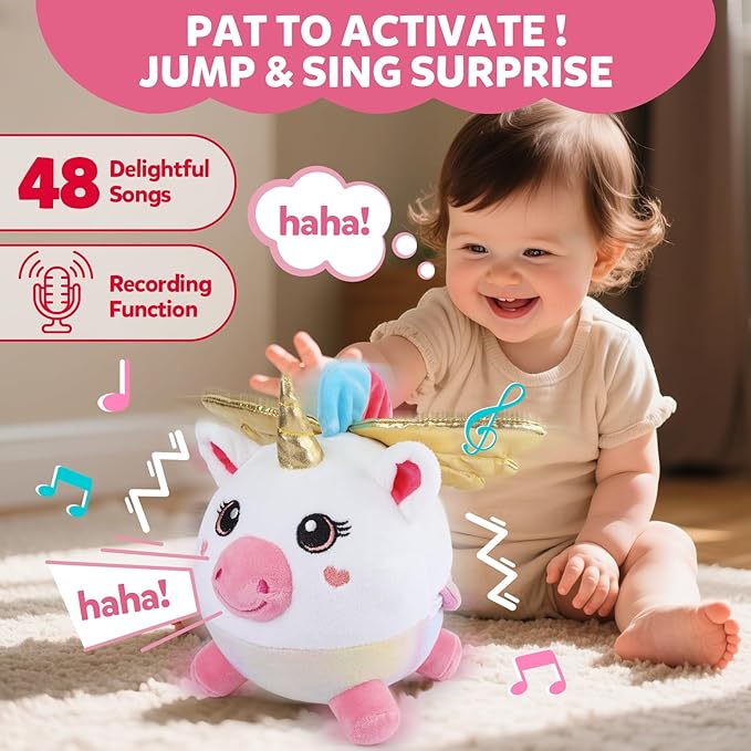 Baby Girl Toys 6-12 Months - Unicorn Crawling & Moving Musical Toy, Vibrating Tummy Time Baby Toy with 48 Songs & Recording, Interactive Gift for 6-12 Month Babies