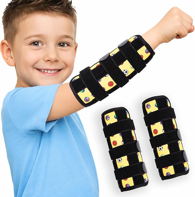 2 PCS Thumb Sucking Deterrent, Yellow Balls Thumb Guard for Kids Toddlers Nail Biting Treatment, Anti Nose Picking, Scratching Face, Elbow Immobilizer for Boys Girls, Finger Sucking Prevention