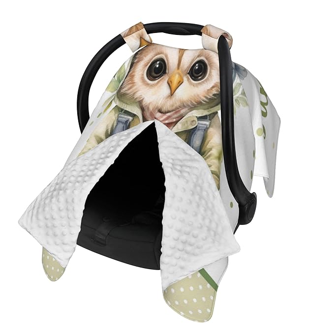 Winter Carseat Cover for Baby Personalized Owl Baby Car Seat Cover with Name Custom Minky Car Seat Canopy Boys Girls Infant Carrier Covers Nursing Cover Toddler Blanket