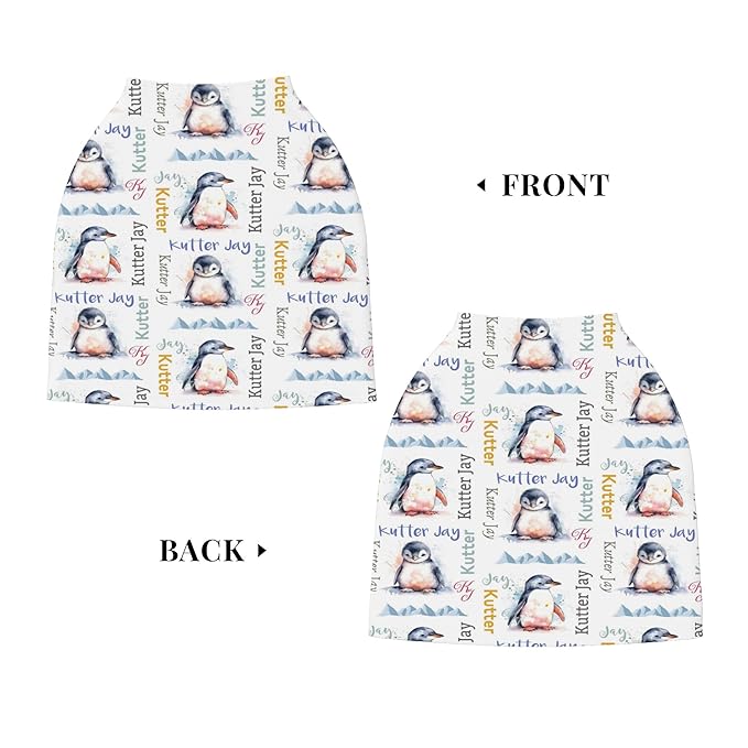 Personalized Penguin Baby Car Seat Cover with Name,Multi-Use Canopy for Nursing, Strollers,Shopping Carts,Customized Breastfeeding Cover, Full Privacy,Infant Stroller Cover