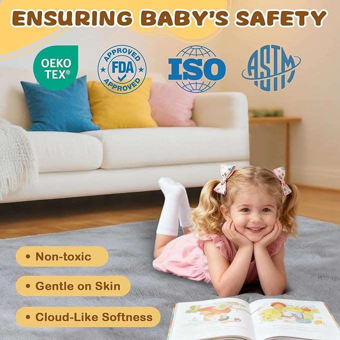 Yozoia Baby Play Mat 50 x 50, Thick Baby Play Mat for Floor, Ultra Soft Playpen Mat, Machine Washable Tummy Time Foam, Non-Slip Bottom Helps Cushion, for Kids, Infant and Toddler Crawling