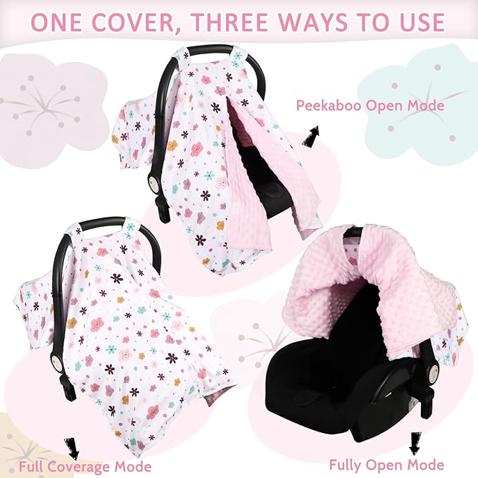 Pea Pod Car Seat Cover for Baby, Infant Carseat Cover with Peekaboo Opening Design Car Seat Canopy Cover, Nursing Cover for Baby Boys Girls (Floral)