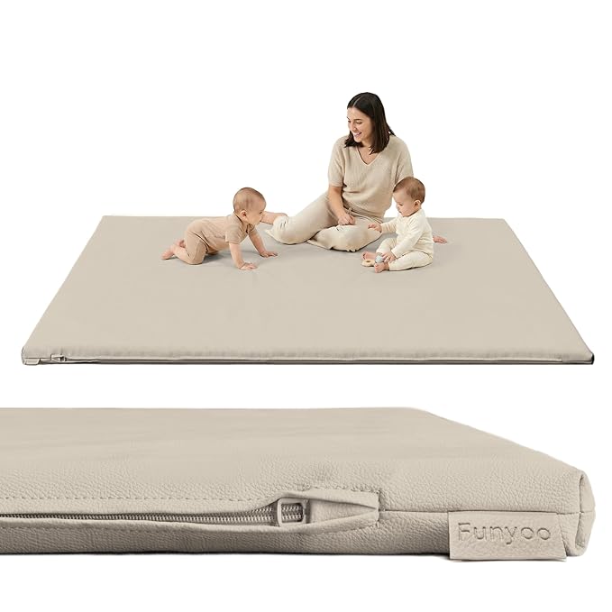 Vegan Leather Baby Play Mat, 79x59 Thicken Foam Play Mat for Infants and Toddlers, Padded & Cushioned Playpen Mat for 79x59 Playpens, 1.2" Thick, Grey