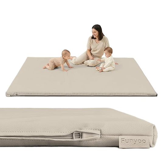 Vegan Leather Baby Play Mat, 79x59 Thicken Foam Play Mat for Infants and Toddlers, Padded & Cushioned Playpen Mat for 79x59 Playpens, 1.2" Thick, Grey