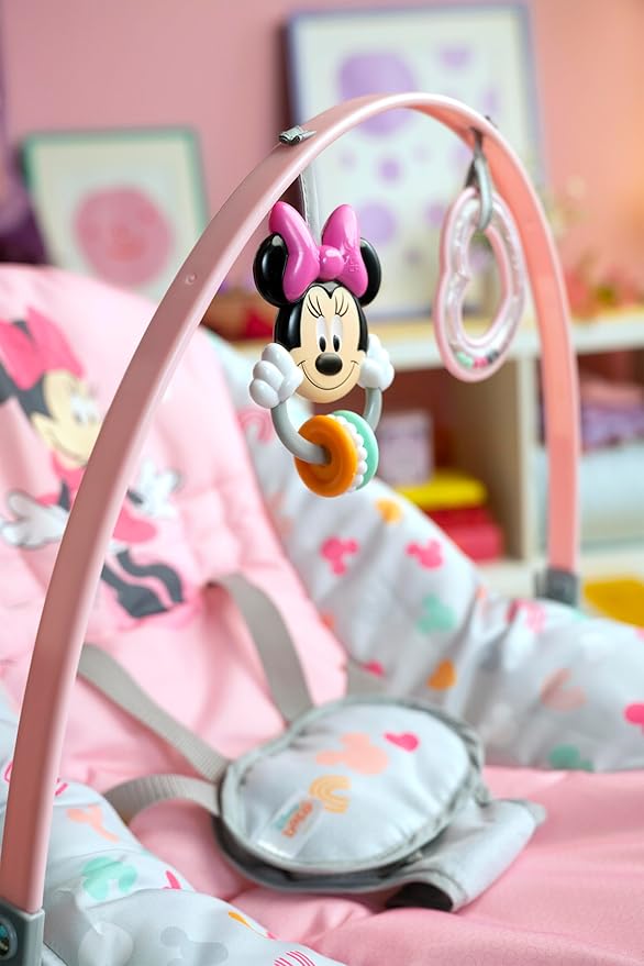 Bright Starts Disney Baby MINNIE MOUSE Infant to Toddler Rocker & Seat with Vibrations and Removable -Toy Bar, 0-30 Months Up to 40 lbs (Forever Besties)