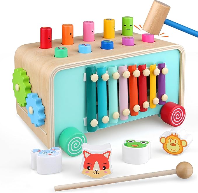 Montessori Baby Hammer Pounding Toy for Toddlers Boys Girls 2 3 4 Years Old, Educational Learning Toy Xylophone Color Shape Easter Basket Stuffers for Toddlers Valentine's Day Gift