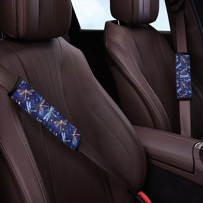 Biyejit Galaxy Dragonfly Universal Car Seat Belt Pads Cover, Safety Seat Belt Comfortable Shoulder Pads for Adults and Children 2 Packs