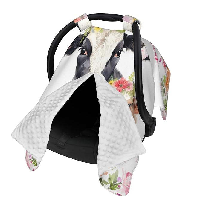 Personalized Baby Car Seat Canopy with Name Custom Minky Cow Car Seat Covers Nursing Cover for Breastfeeding Multi-Use Cover Infant Carrier Carseat Winter Cover for Newborn Girls Boys