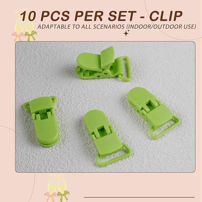 10-Pack Pacifier Clip Replacement Ends - BPA-Free Plastic Fasteners for DIY Baby Crafts, Sewing Bibs & Blankets Straps (3/4 Inch, Fruit Green)