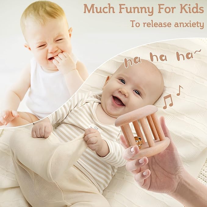 Promise Babe Infant Gym Organic Wooden Rattle Wooden Bells Rattles Nursing Shower Gifts Waldorf Toys
